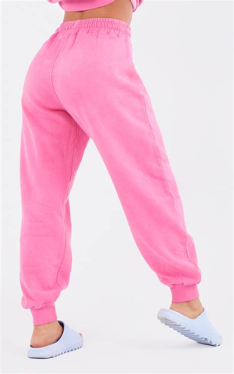 hot pink washed high waist joggers co ords prettylittlething