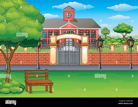 School Building And Green Lawn Stock Vector Image And Art Alamy