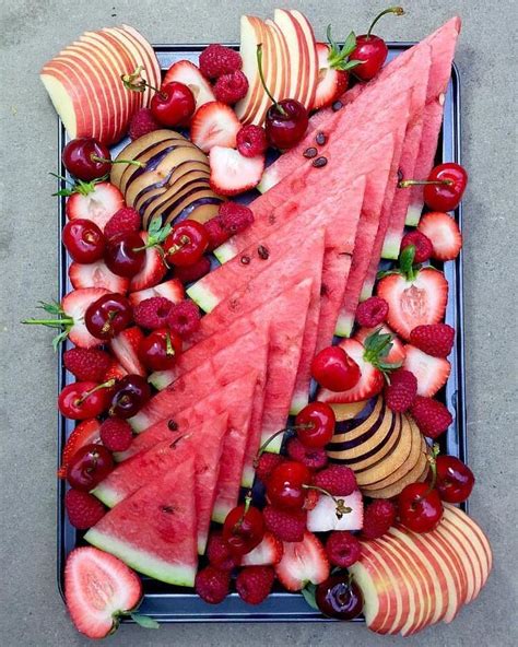 Red Fruit Party Platter With Watermelon Cherries Apples Plums