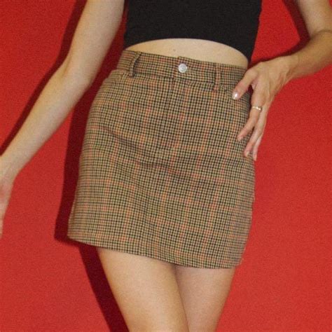 Bnwt Brandy Melville Skirt Brownred Checked Style Depop