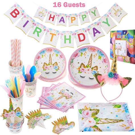 unicorn party supplies 163 pcs unicorn themed birthday party decorations serve 16 guests