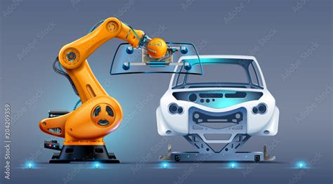 Robot Arm Work On Car Factory Or Manufacturing Line Robotic Hand