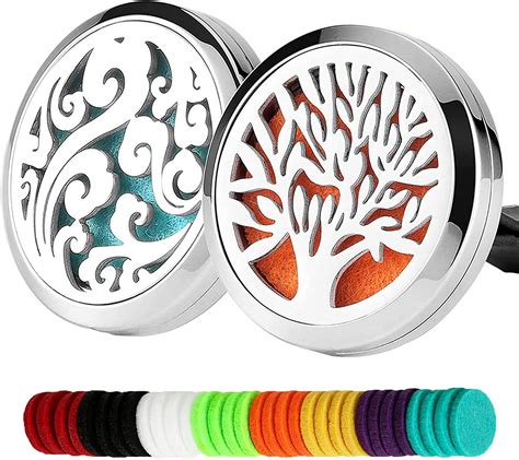 2pcs Car Aromatherapy Essential Oils Diffuser Air Freshener 30mm Stainless Steel Black Locket