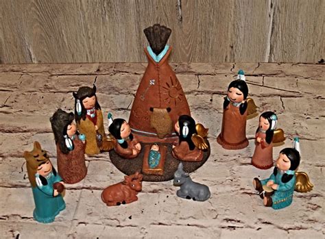 Sandy Whitefeather Native Southwestern American Nativity Scene Pottery