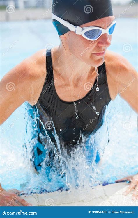 Female Swimmer Exiting Pool Stock Image Image Of Sport Goggles