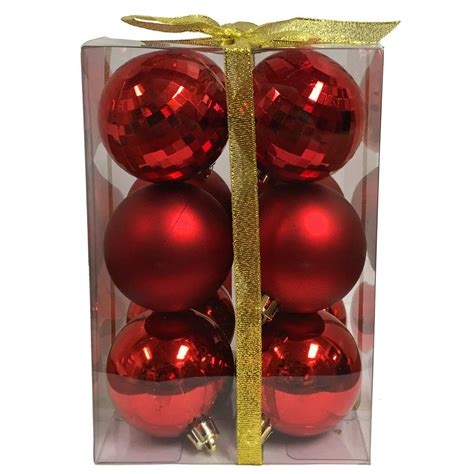 Red Shatterproof Luxury Balls Christmas Tree Ornaments 24 Inch Set Of