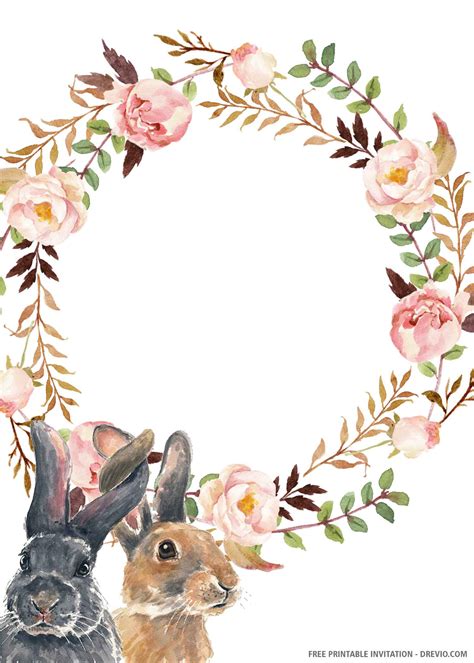 Such as you see below, each template comes with different color bunny and garland shape. (FREE PRINTABLE) - Cute Bunny Birthday Invitation Template | DREVIO