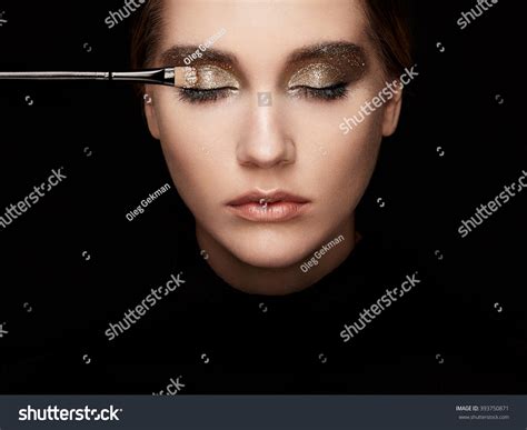 Makeup Artist Applies Eye Shadow Beautiful Stock Photo 393750871