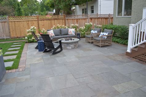 Full Range Natural Cleft Bluestone Patio With Round Fire Pit Evanston
