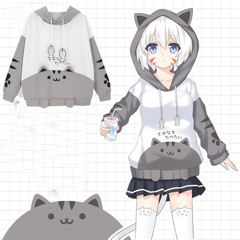 Wxcteam Neko Atsume Hoodie Cute Cat Backyard Kawaii Cat Ears Warm