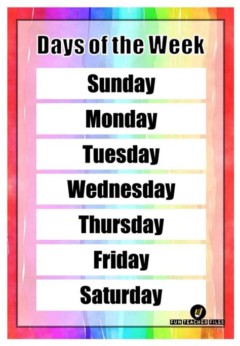 Days Of The Week And Months Of The Year Chart Fun Teacher Files