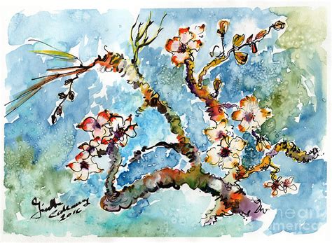 Blossoming Almond Tree Watercolor Painting By Ginette Callaway Fine