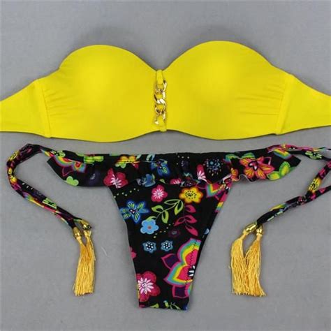 Summer Beach Padded Push Up Bikini Set Palm Tree Tank Bikinis Womens