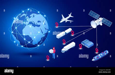 Isometric Global Logistics Network Concept Freight Shipping Satellite