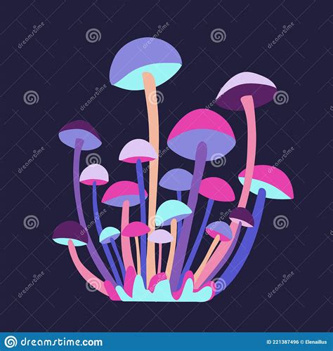 Vector Illustration Pink Violet Blue Mushrooms Composition Fantasy