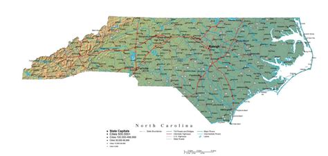 North Carolina Illustrator Vector Map With Cities Roads And Photoshop