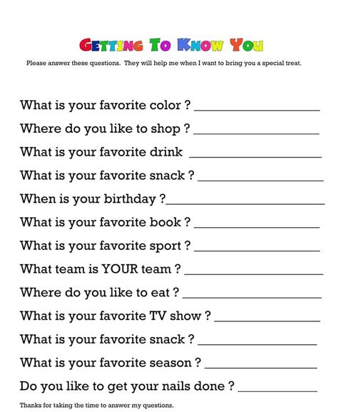 Image Result For Getting To Know You Questionnaire Teacher