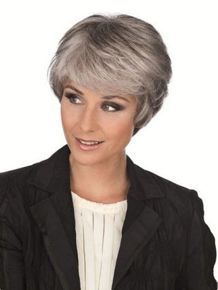 Short Wavy Grey Hair Style Wigs With Bangs