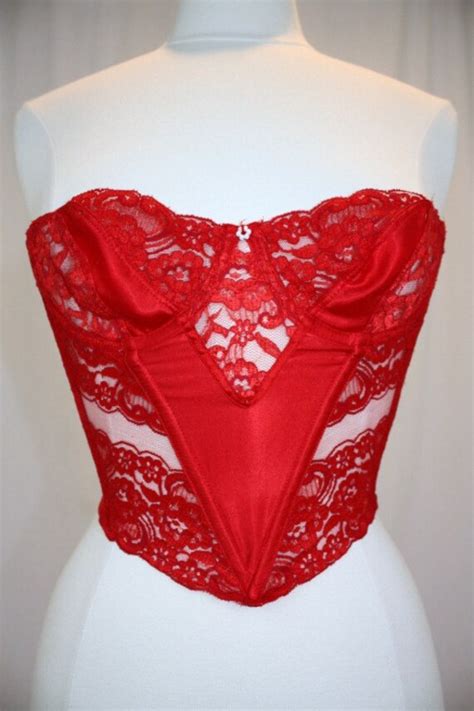 Red Lace Bustier Corset Strapless Bra Christian Dior 34b Sexy