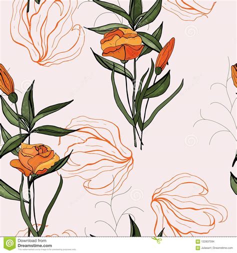 Certified to the global organic textile standard by cu 847084. Wallpaper. Hand Drawn. Vector Illustration. Trendy Floral Pattern. Isolated Seamless Pattern ...