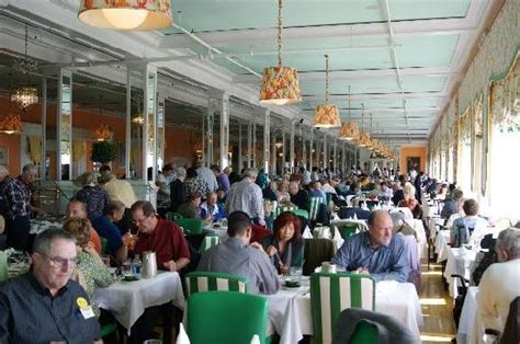 Grand hotel on mackinac island, michigan opened its doors in 1887 as a summer retreat for vacationers who traveled to the area by train and the dinner menu includes appetizers, soups, salads, and entrees — many with a bavarian flair. Main Dining Room at the Grand Hotel - Picture of Grand ...