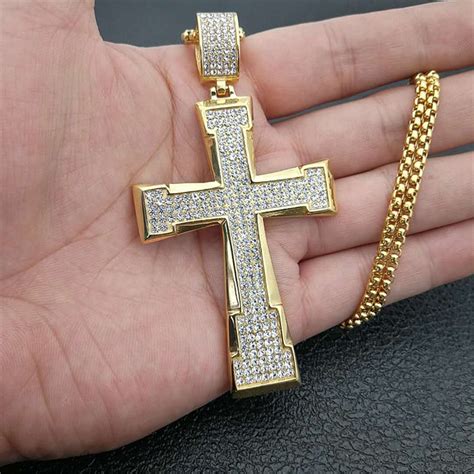 Iced Out Gold Jesus Crucifix Cross Pendant Hip Hop Rapper Bling No
