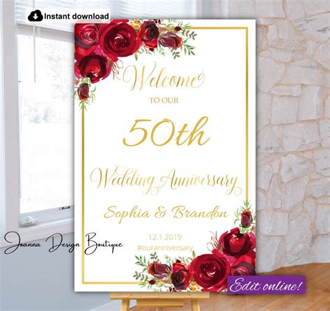 50th Anniversary Welcome Sign 50th Anniversary Poster 40th Etsy