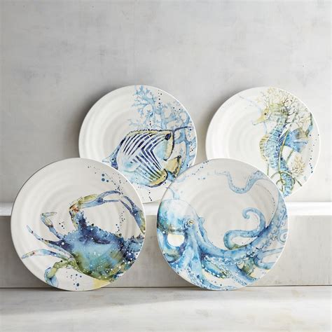 Under The Sea Salad Plate Set Patterned Dishes Sea Decor Painted Ceramic Plates