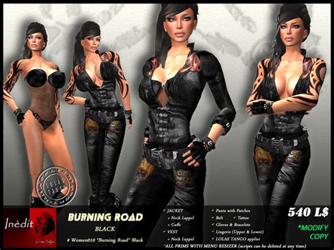 Second Life Marketplace Inedit Women010 Burning Road Black Women Biker Casual Outfit In