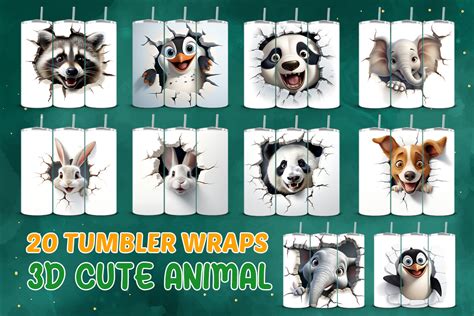 3d Cute Animal Tumbler Wraps Graphic By Tumbler Wraps · Creative Fabrica