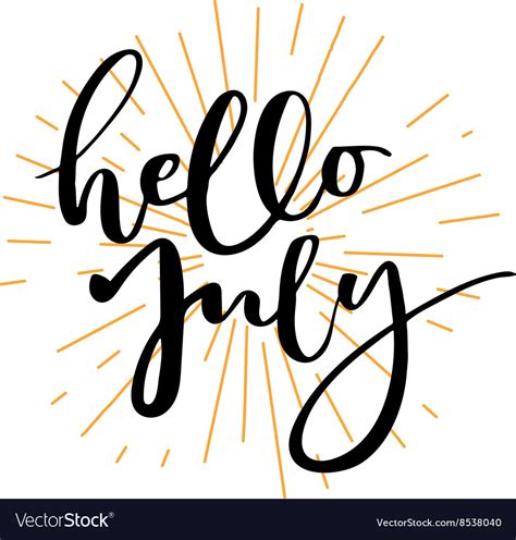 Hello July Lettering Print Royalty Free Vector Image