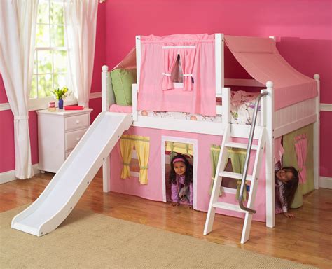 Twin loft bed with slide and tent. Awesome and Cool Loft Beds with Slides for Kids | atzine.com