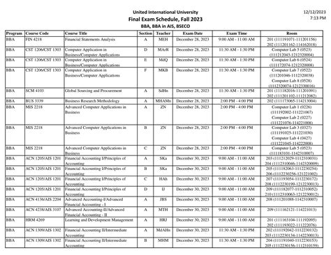 Times UIU - Final Exam Schedule of Fall 2023 Trimester