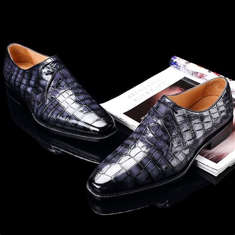 Handcrafted Mens Premium Alligator Skin Derby Shoes