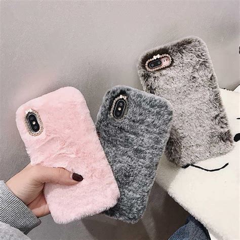 fashion winter case for iphone 11 pro girl t tpu furry fluffy warm cover for iphone 6 6s 8