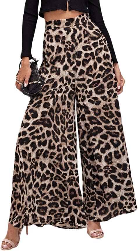 Floerns Womens Leopard Print High Waist Wide Leg Flowy Palazzo Pants