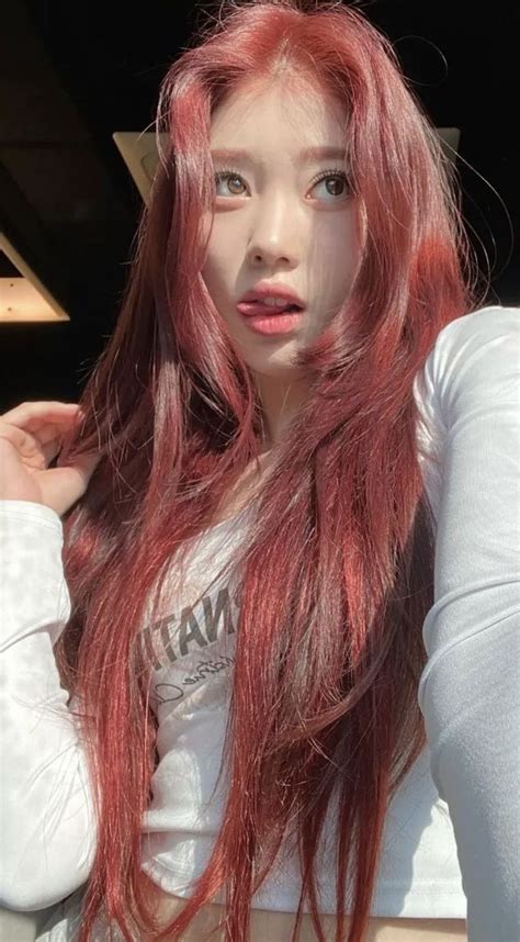 Red Hair Korean Asian Red Hair Dark Cherry Hair Red Hair Outfits