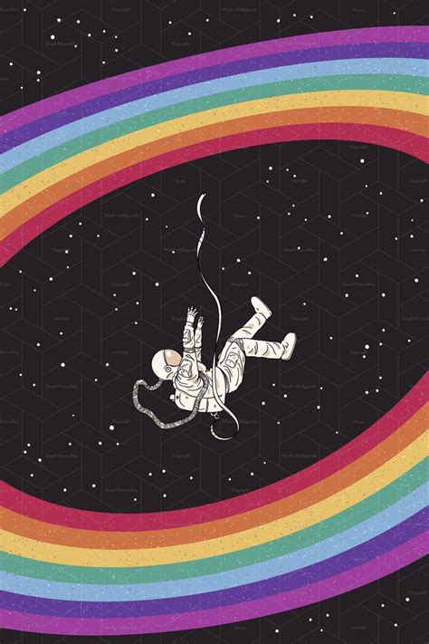Astronaut In Spacesuit Rainbow In Space Векторные иллюстрации