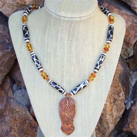 tribal-zebra-copper-zebra-pendant-necklace,-bone-amber-handmade-artisan-tribal-jewelry