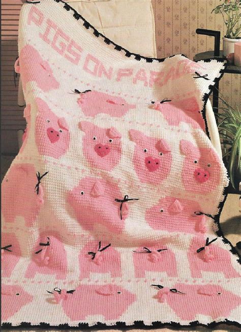 Vintage Crochet Little Piggies Afghan Pattern Pig Baby Blanket PDF