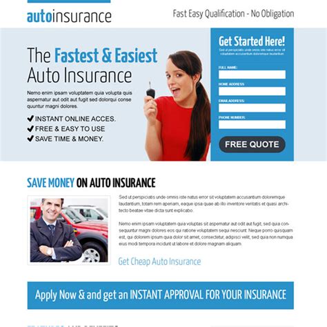 Looking to get instant car insurance quotes online? clean and effective instant auto insurance responsive lead capture landing page design