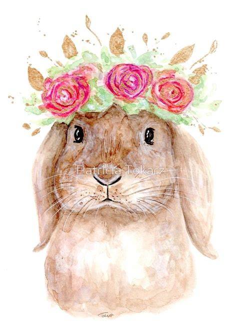 Cute Bunny With Flowercrown By Pattokarts Patti2905 Watercolor