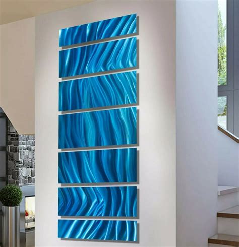 Large Metal Wall Art 7 Panels Tropical Aqua Blue Abstract Painting