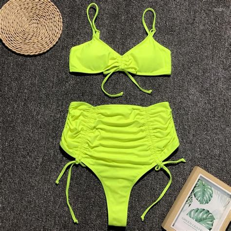 Bikinis Set 2022 Neon Green Bikini High Waist Swimsuit Women Brazilian Swimwear Two Pieces