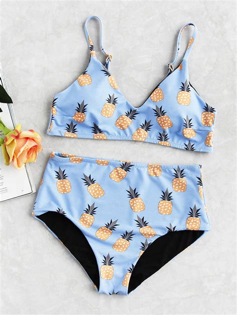 Shop All Over Pineapple Print Bikini Set Online Shein Offers All Over Pineapple Print Bikini