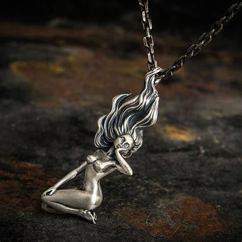 999 Fine Silver Naked Female Pendant Necklace VVV Jewelry