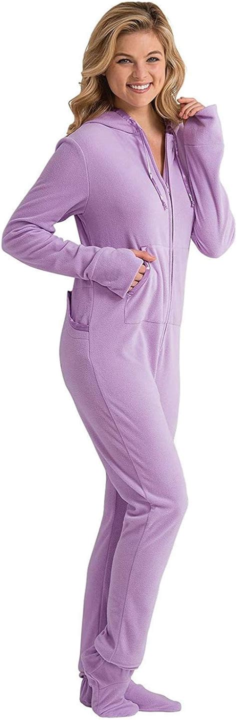 Pajamagram Women S Hoodie Footie Sneak A Peek Purple Fleece Pajamas Purple X Large 16 Amazon