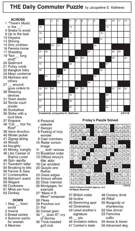 Jul 18, 2021 · the daily commuter crossword puzzle uses straightforward clues to appeal to new puzzle solvers or those with limited time. Free Printable Daily Commuter Crossword | Printable ...