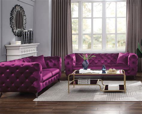 Buy Acme Atronia 54905 Sofa Set 2 Pcs In Purple Velvet Online