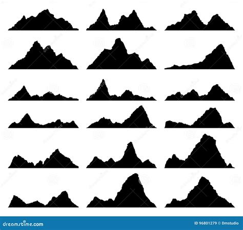 Set Of Black And White Mountain Silhouettes Vector Stock Vector